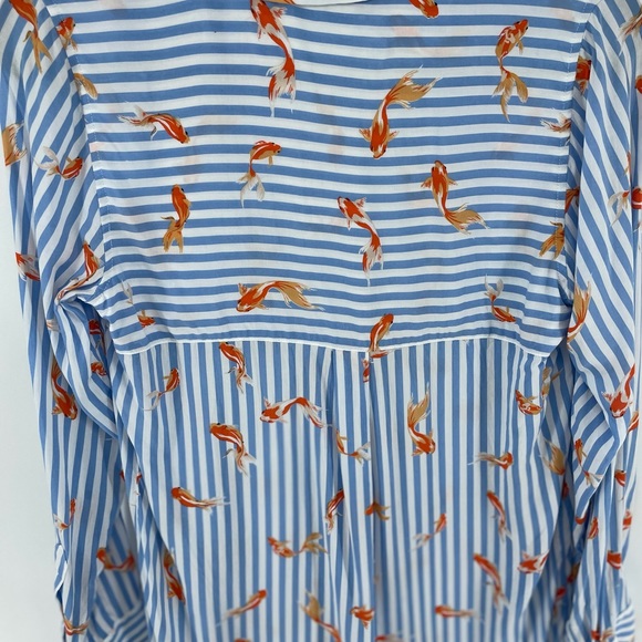 Soft Surroundings blue and white striped button down with koi fish print - Picture 3 of 5